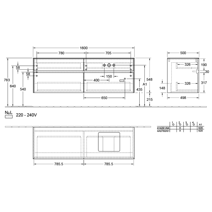 Villeroy & Boch Collaro Waschtischunterschrank 160 x 50 cm, mit 4 Auszügen und LED-Beleuchtung