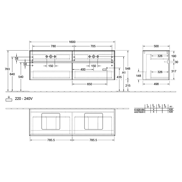 Villeroy & Boch Collaro Waschtischunterschrank 160 x 50 cm, mit 4 Auszügen für 2 Waschtische