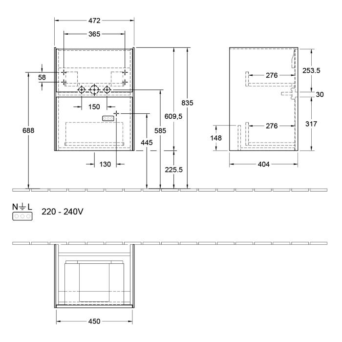 Villeroy & Boch Collaro Waschtischunterschrank 47 x 40 cm, mit 2 Auszügen für Venticello Waschtisch