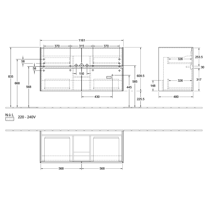 Villeroy & Boch Collaro Waschtischunterschrank 116 x 48 cm, mit 4 Auszügen für Venticello Waschtisch