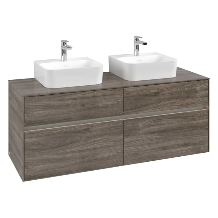 Villeroy & Boch Collaro Waschtischunterschrank 140 x 50 cm, mit 4 Auszügen und LED-Beleuchtung für 2 Finion Waschtische