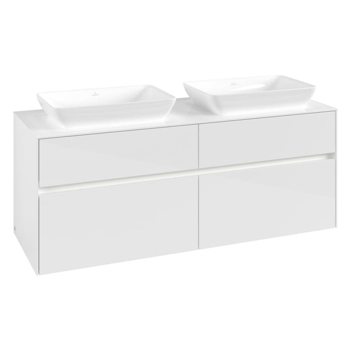 Villeroy & Boch Collaro Waschtischunterschrank 140 x 50 cm, mit 4 Auszügen und LED-Beleuchtung für 2 Venticello Waschtische