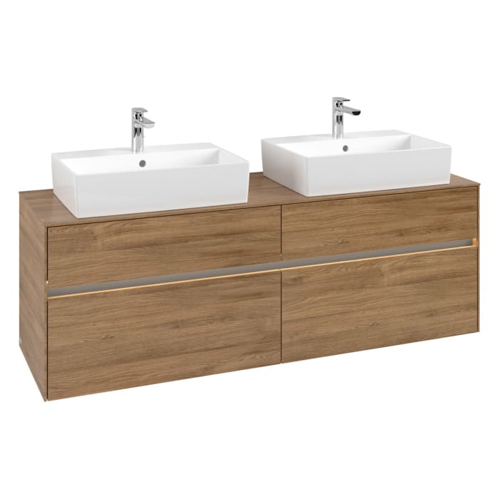 Villeroy & Boch Collaro Waschtischunterschrank 160 x 50 cm, mit 4 Auszügen und LED-Beleuchtung für 2 Waschtische