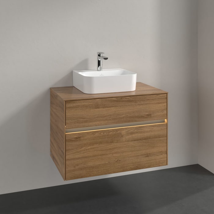 Villeroy & Boch Collaro Waschtischunterschrank 80 x 50 cm, mit 2 Auszügen und LED-Beleuchtung für Finion Waschtisch
