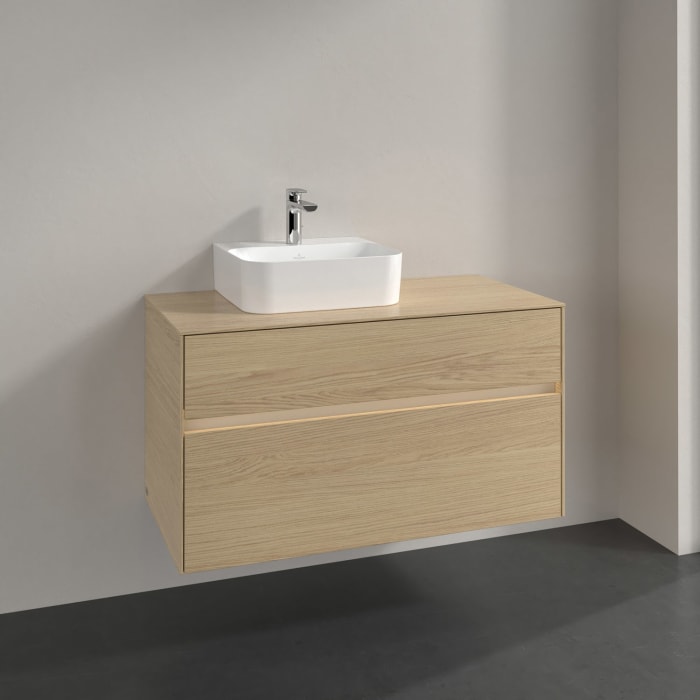 Villeroy & Boch Collaro Waschtischunterschrank 100 x 50 cm, mit 2 Auszügen und LED-Beleuchtung für Finion Waschtisch