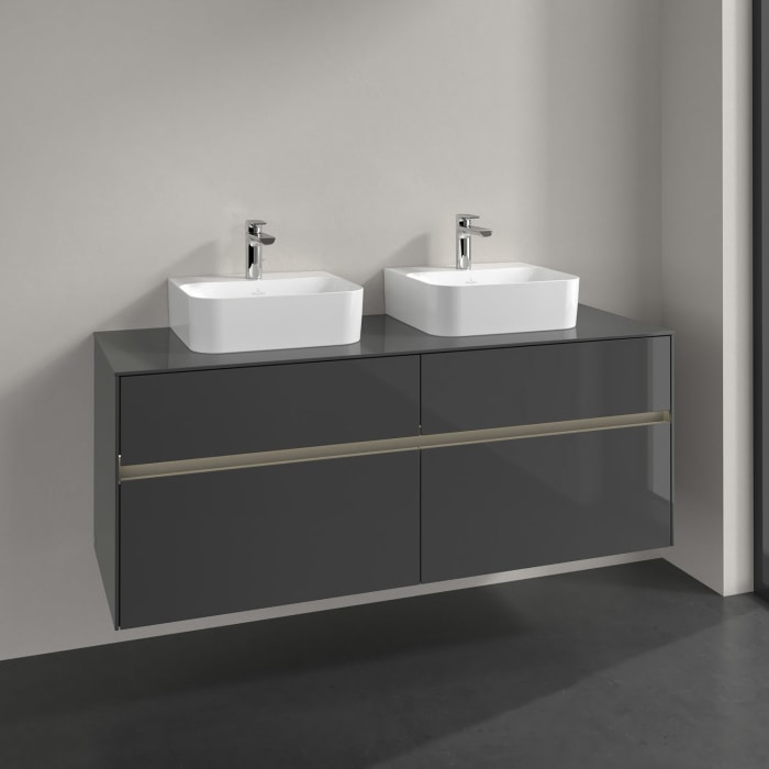 Villeroy & Boch Collaro Waschtischunterschrank 140 x 50 cm, mit 4 Auszügen und LED-Beleuchtung für 2 Finion Waschtische