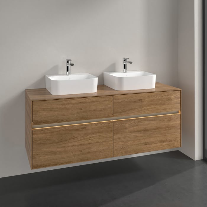 Villeroy & Boch Collaro Waschtischunterschrank 140 x 50 cm, mit 4 Auszügen und LED-Beleuchtung für 2 Finion Waschtische