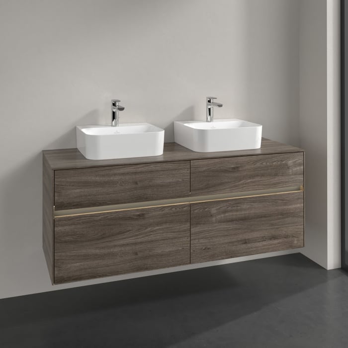 Villeroy & Boch Collaro Waschtischunterschrank 140 x 50 cm, mit 4 Auszügen und LED-Beleuchtung für 2 Finion Waschtische