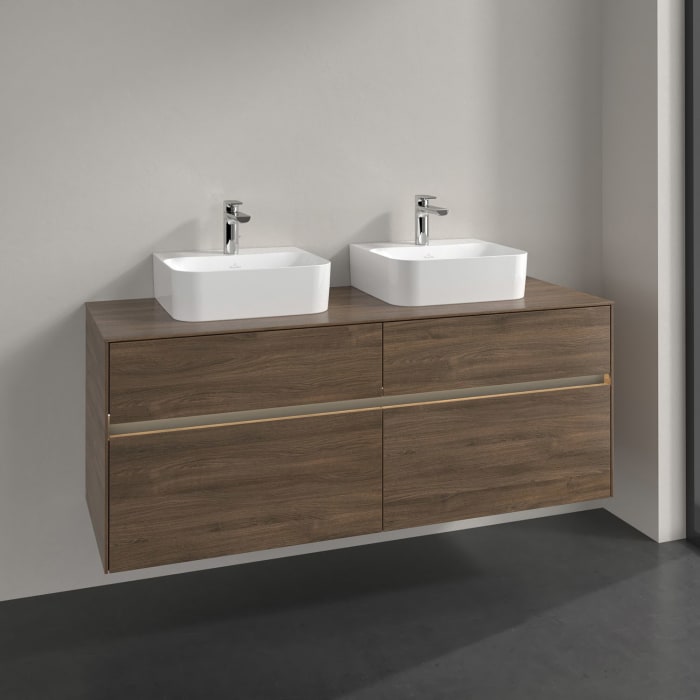 Villeroy & Boch Collaro Waschtischunterschrank 140 x 50 cm, mit 4 Auszügen und LED-Beleuchtung für 2 Finion Waschtische