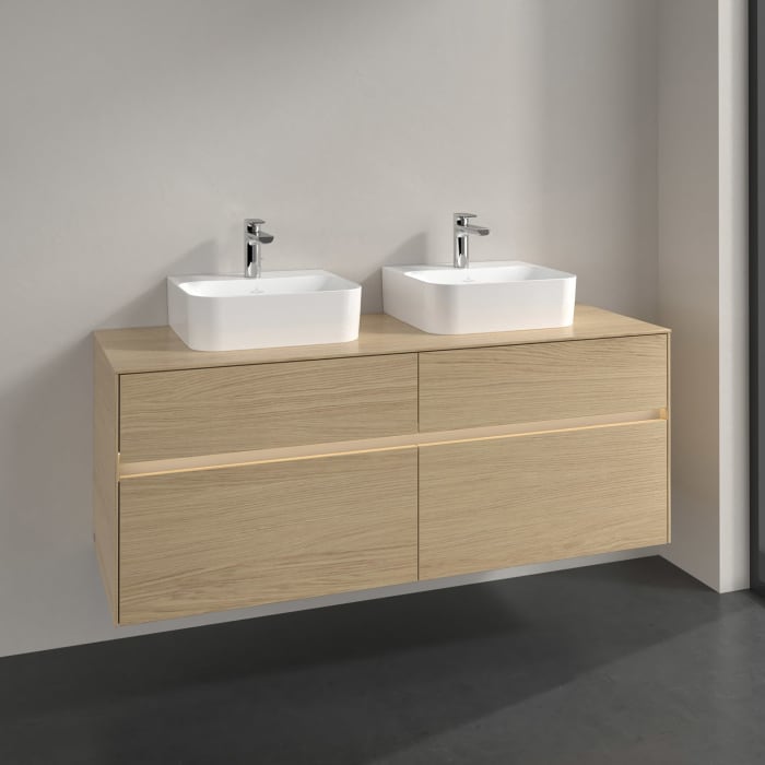 Villeroy & Boch Collaro Waschtischunterschrank 140 x 50 cm, mit 4 Auszügen und LED-Beleuchtung für 2 Finion Waschtische