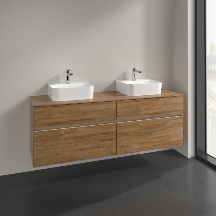 Villeroy & Boch Collaro Waschtischunterschrank 160 x 50 cm, mit 4 Auszügen und LED-Beleuchtung für 2 Finion Waschtische