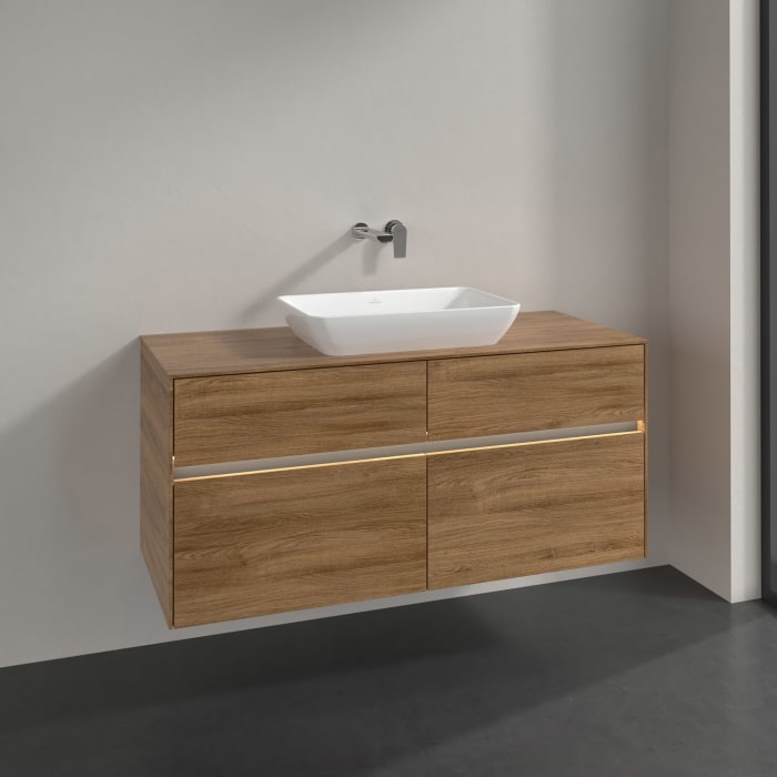 Villeroy & Boch Collaro Waschtischunterschrank 120 x 50 cm, mit 4 Auszügen und LED-Beleuchtung für Venticello Waschtisch