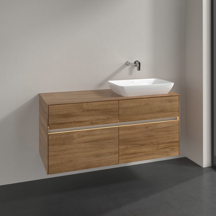 Villeroy & Boch Collaro Waschtischunterschrank 120 x 50 cm, mit 4 Auszügen und LED-Beleuchtung für Venticello Waschtisch