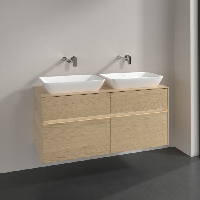 Villeroy & Boch Collaro Waschtischunterschrank 120 x 50 cm, mit 4 Auszügen und LED-Beleuchtung für 2 Venticello Waschtische