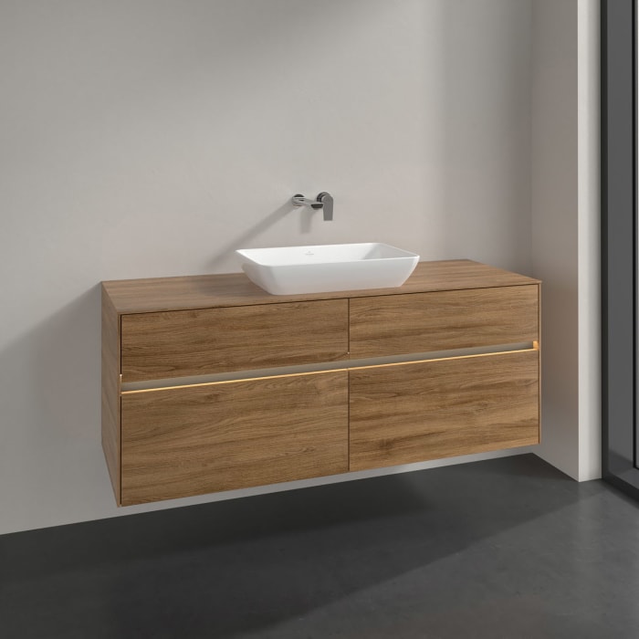 Villeroy & Boch Collaro Waschtischunterschrank 140 x 50 cm, mit 4 Auszügen und LED-Beleuchtung für Venticello Waschtisch