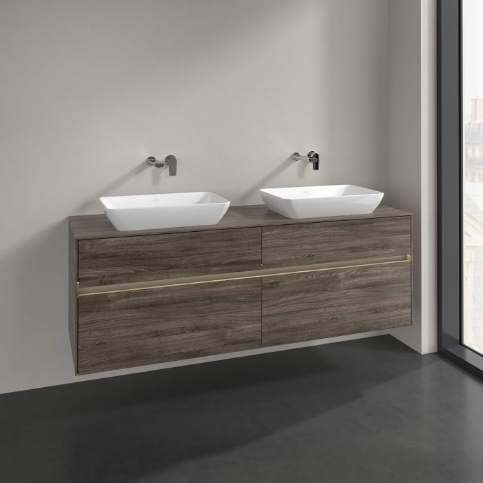 Villeroy & Boch Collaro Waschtischunterschrank 160 x 50 cm, mit 4 Auszügen und LED-Beleuchtung für 2 Venticello Waschtische