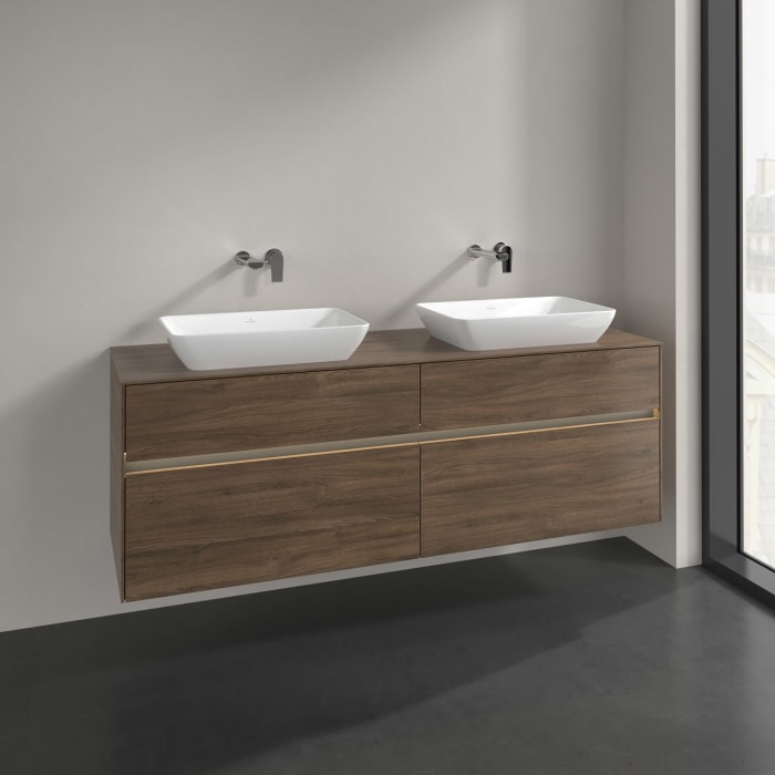 Villeroy & Boch Collaro Waschtischunterschrank 160 x 50 cm, mit 4 Auszügen und LED-Beleuchtung für 2 Venticello Waschtische