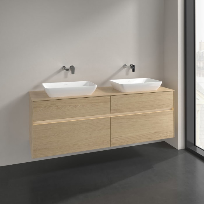 Villeroy & Boch Collaro Waschtischunterschrank 160 x 50 cm, mit 4 Auszügen und LED-Beleuchtung für 2 Venticello Waschtische