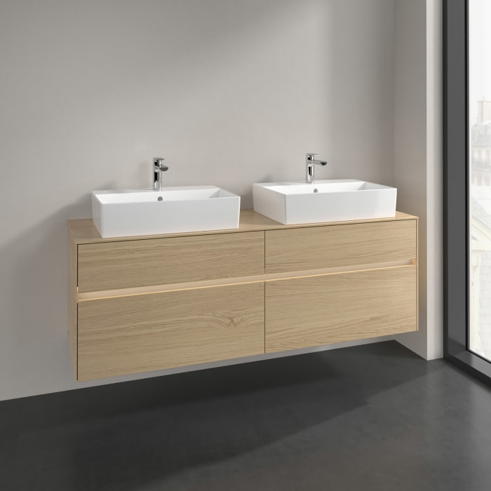 Villeroy & Boch Collaro Waschtischunterschrank 160 x 50 cm, mit 4 Auszügen und LED-Beleuchtung für 2 Waschtische