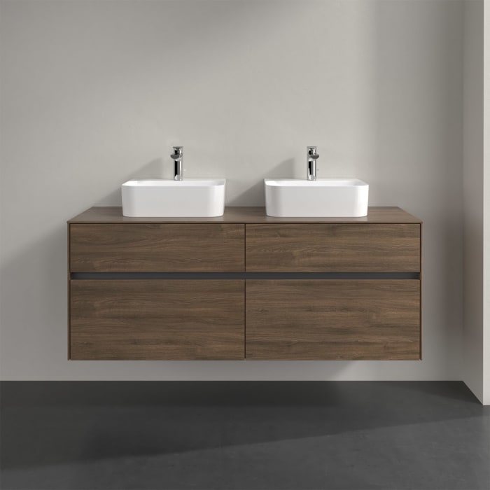 Villeroy & Boch Collaro Waschtischunterschrank 140 x 50 cm, mit 4 Auszügen und LED-Beleuchtung für 2 Finion Waschtische