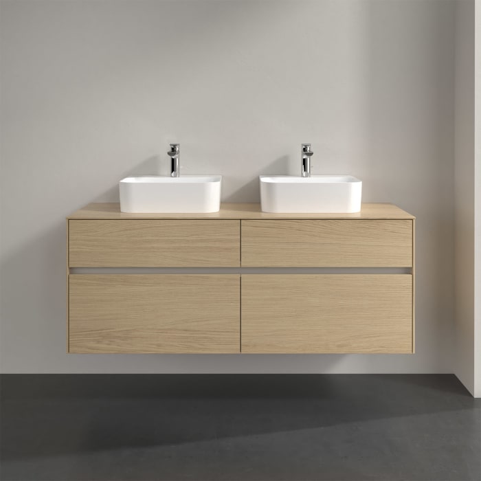 Villeroy & Boch Collaro Waschtischunterschrank 140 x 50 cm, mit 4 Auszügen und LED-Beleuchtung für 2 Finion Waschtische