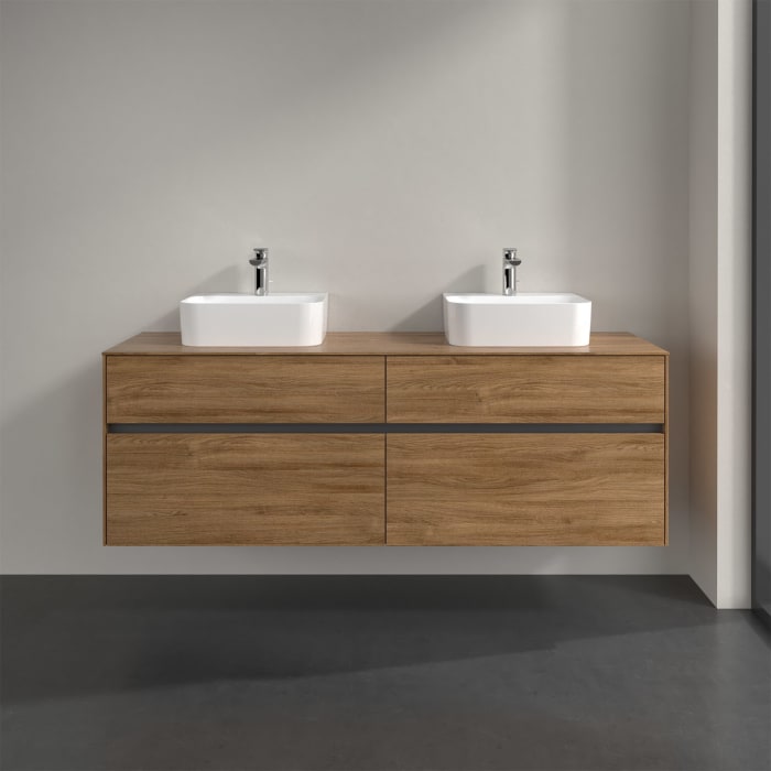 Villeroy & Boch Collaro Waschtischunterschrank 160 x 50 cm, mit 4 Auszügen und LED-Beleuchtung für 2 Finion Waschtische