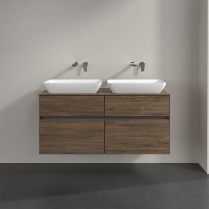 Villeroy & Boch Collaro Waschtischunterschrank 120 x 50 cm, mit 4 Auszügen und LED-Beleuchtung für 2 Venticello Waschtische