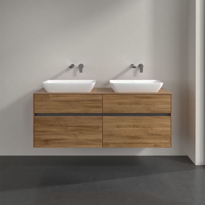 Villeroy & Boch Collaro Waschtischunterschrank 140 x 50 cm, mit 4 Auszügen und LED-Beleuchtung für 2 Venticello Waschtische