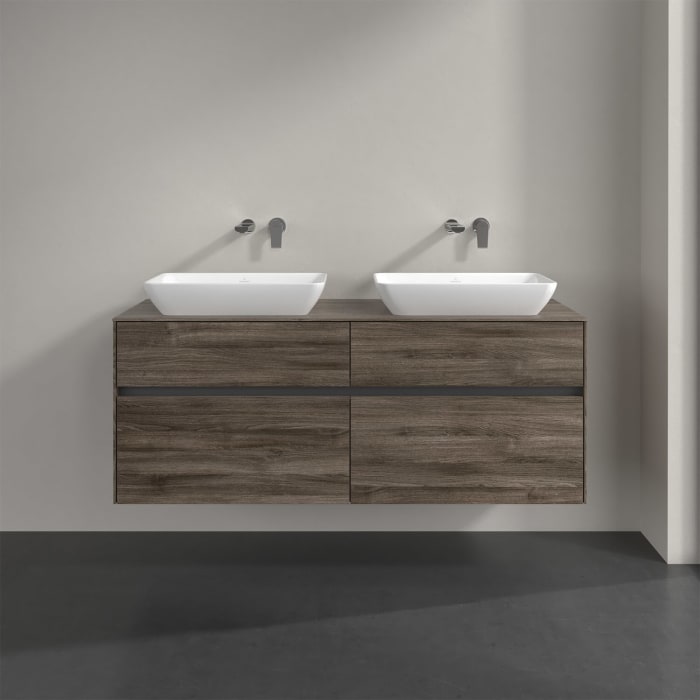 Villeroy & Boch Collaro Waschtischunterschrank 140 x 50 cm, mit 4 Auszügen und LED-Beleuchtung für 2 Venticello Waschtische