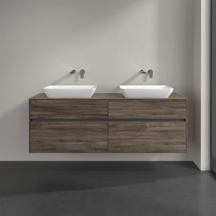 Villeroy & Boch Collaro Waschtischunterschrank 160 x 50 cm, mit 4 Auszügen und LED-Beleuchtung für 2 Venticello Waschtische