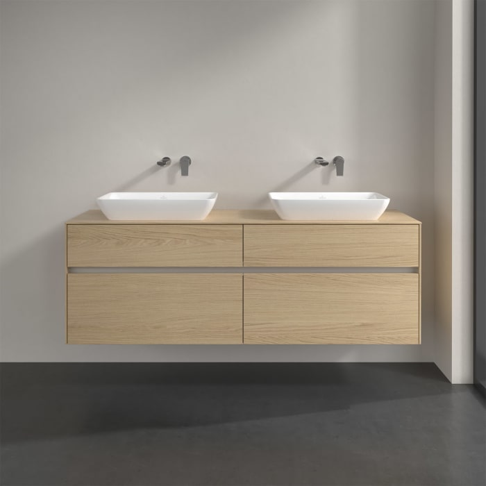 Villeroy & Boch Collaro Waschtischunterschrank 160 x 50 cm, mit 4 Auszügen und LED-Beleuchtung für 2 Venticello Waschtische