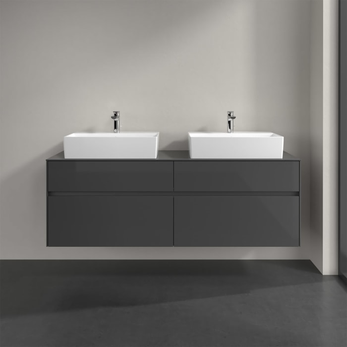 Villeroy & Boch Collaro Waschtischunterschrank 160 x 50 cm, mit 4 Auszügen und LED-Beleuchtung für 2 Waschtische