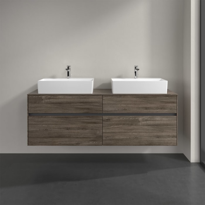 Villeroy & Boch Collaro Waschtischunterschrank 160 x 50 cm, mit 4 Auszügen und LED-Beleuchtung für 2 Waschtische