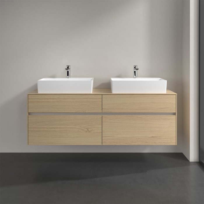 Villeroy & Boch Collaro Waschtischunterschrank 160 x 50 cm, mit 4 Auszügen und LED-Beleuchtung für 2 Waschtische