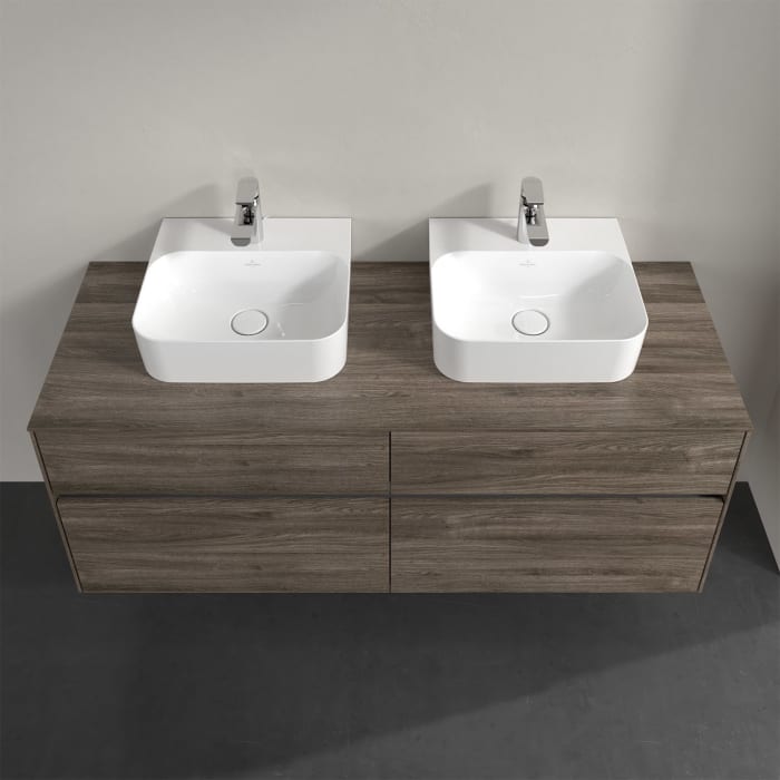 Villeroy & Boch Collaro Waschtischunterschrank 140 x 50 cm, mit 4 Auszügen und LED-Beleuchtung für 2 Finion Waschtische