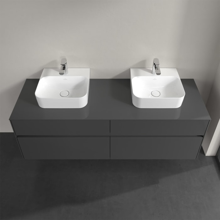 Villeroy & Boch Collaro Waschtischunterschrank 160 x 50 cm, mit 4 Auszügen und LED-Beleuchtung für 2 Finion Waschtische