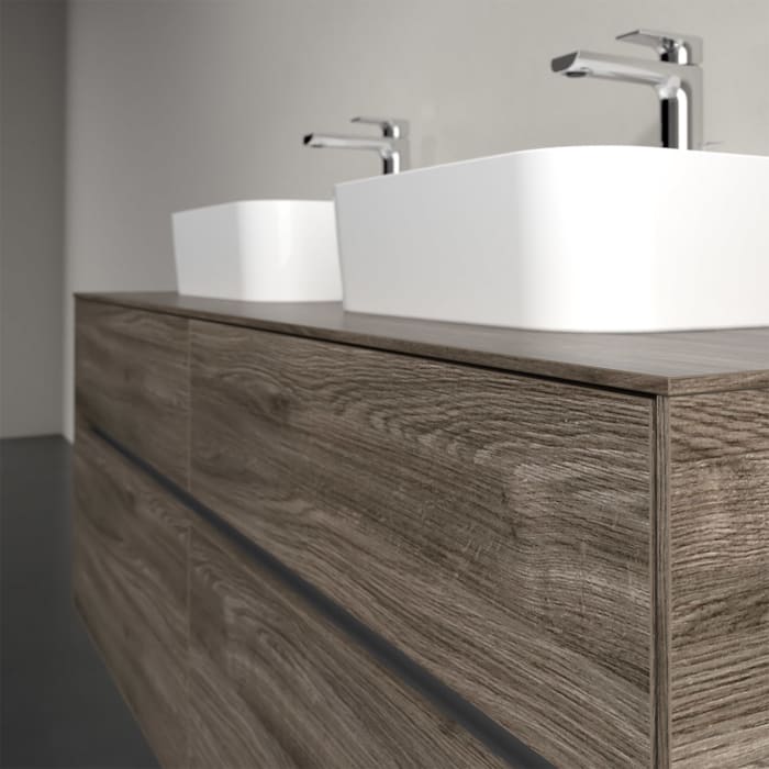 Villeroy & Boch Collaro Waschtischunterschrank 140 x 50 cm, mit 4 Auszügen und LED-Beleuchtung für 2 Finion Waschtische