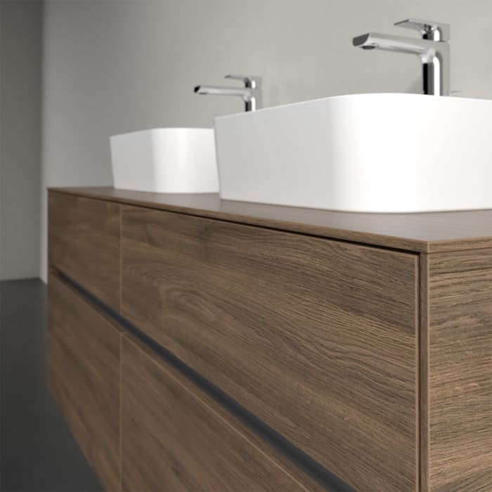 Villeroy & Boch Collaro Waschtischunterschrank 140 x 50 cm, mit 4 Auszügen und LED-Beleuchtung für 2 Finion Waschtische