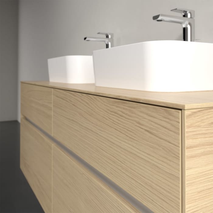 Villeroy & Boch Collaro Waschtischunterschrank 140 x 50 cm, mit 4 Auszügen und LED-Beleuchtung für 2 Finion Waschtische