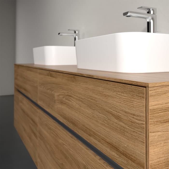 Villeroy & Boch Collaro Waschtischunterschrank 160 x 50 cm, mit 4 Auszügen und LED-Beleuchtung für 2 Finion Waschtische