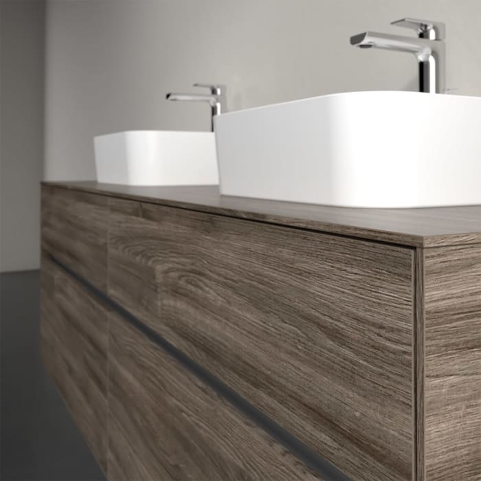 Villeroy & Boch Collaro Waschtischunterschrank 160 x 50 cm, mit 4 Auszügen und LED-Beleuchtung für 2 Finion Waschtische