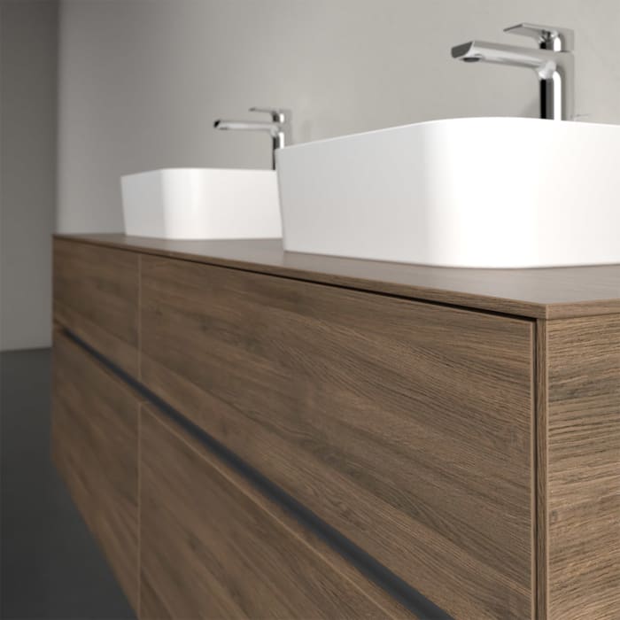 Villeroy & Boch Collaro Waschtischunterschrank 160 x 50 cm, mit 4 Auszügen und LED-Beleuchtung für 2 Finion Waschtische