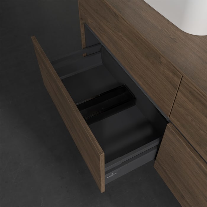 Villeroy & Boch Collaro Waschtischunterschrank 140 x 50 cm, mit 4 Auszügen und LED-Beleuchtung für 2 Finion Waschtische