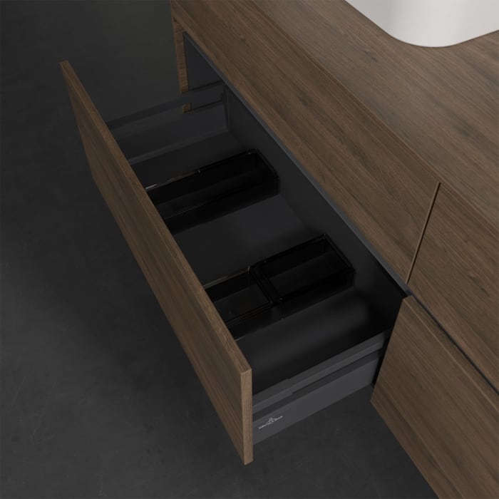 Villeroy & Boch Collaro Waschtischunterschrank 160 x 50 cm, mit 4 Auszügen und LED-Beleuchtung für 2 Finion Waschtische