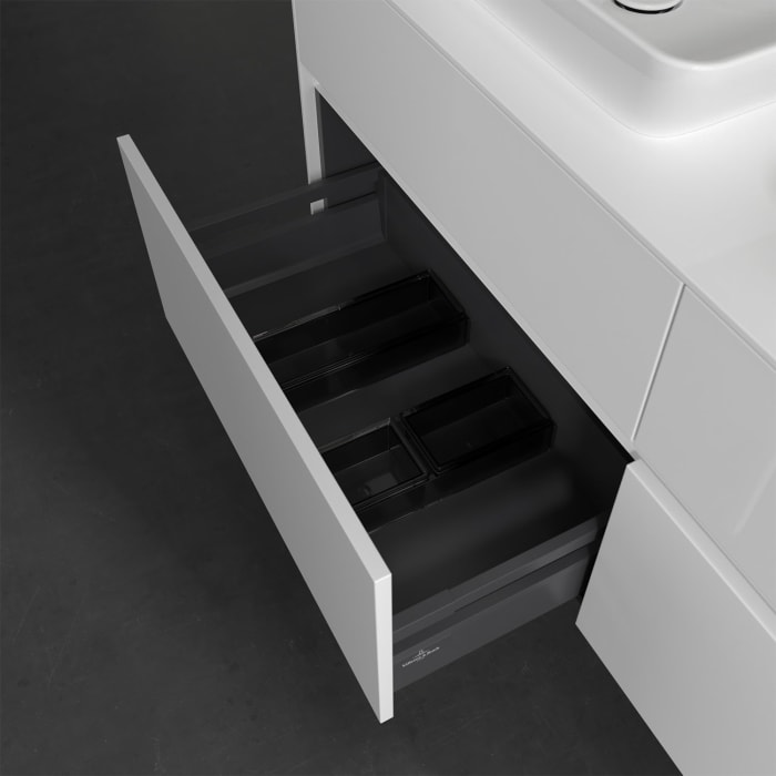 Villeroy & Boch Collaro Waschtischunterschrank 140 x 50 cm, mit 4 Auszügen und LED-Beleuchtung für 2 Venticello Waschtische