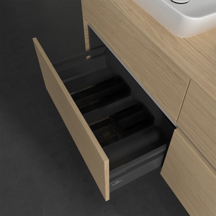 Villeroy & Boch Collaro Waschtischunterschrank 140 x 50 cm, mit 4 Auszügen und LED-Beleuchtung für 2 Venticello Waschtische