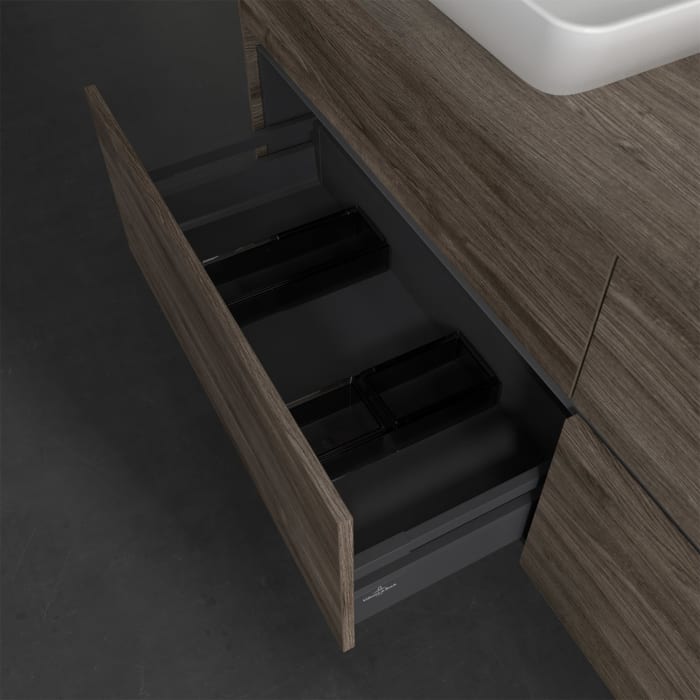 Villeroy & Boch Collaro Waschtischunterschrank 160 x 50 cm, mit 4 Auszügen und LED-Beleuchtung für 2 Venticello Waschtische