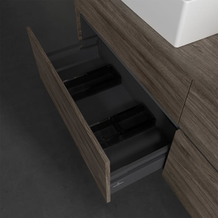 Villeroy & Boch Collaro Waschtischunterschrank 160 x 50 cm, mit 4 Auszügen und LED-Beleuchtung für 2 Waschtische