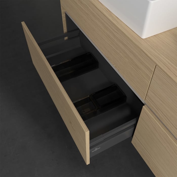 Villeroy & Boch Collaro Waschtischunterschrank 160 x 50 cm, mit 4 Auszügen und LED-Beleuchtung für 2 Waschtische