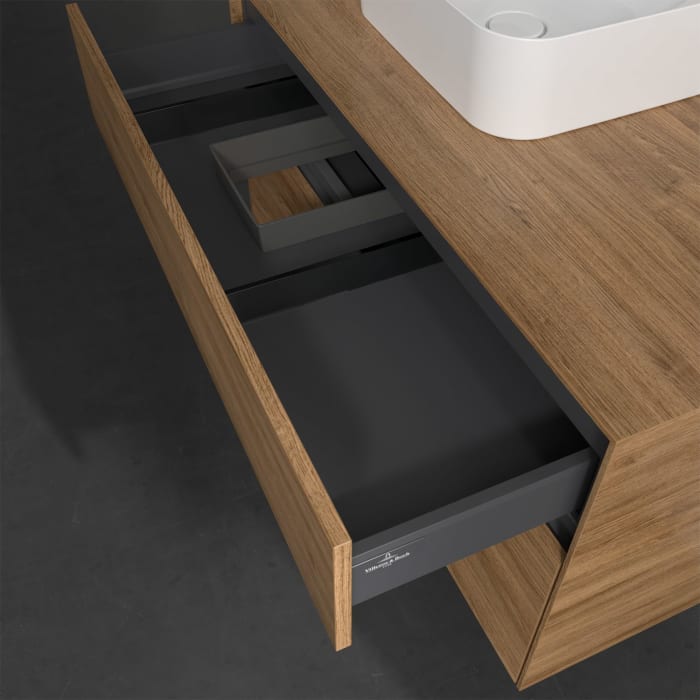 Villeroy & Boch Collaro Waschtischunterschrank 100 x 50 cm, mit 2 Auszügen und LED-Beleuchtung für Finion Waschtisch